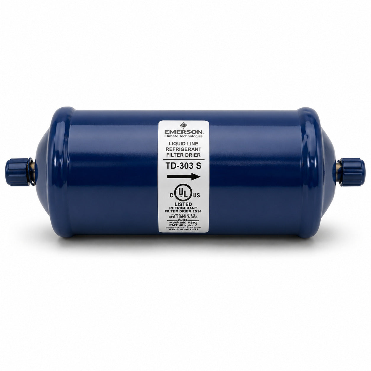 Filtro deshidratador Emerson TD-303S con conexión 3/8 pulgada Soldable ODS para línea de líquido en sistemas de refrigeración y aire acondicionado.
