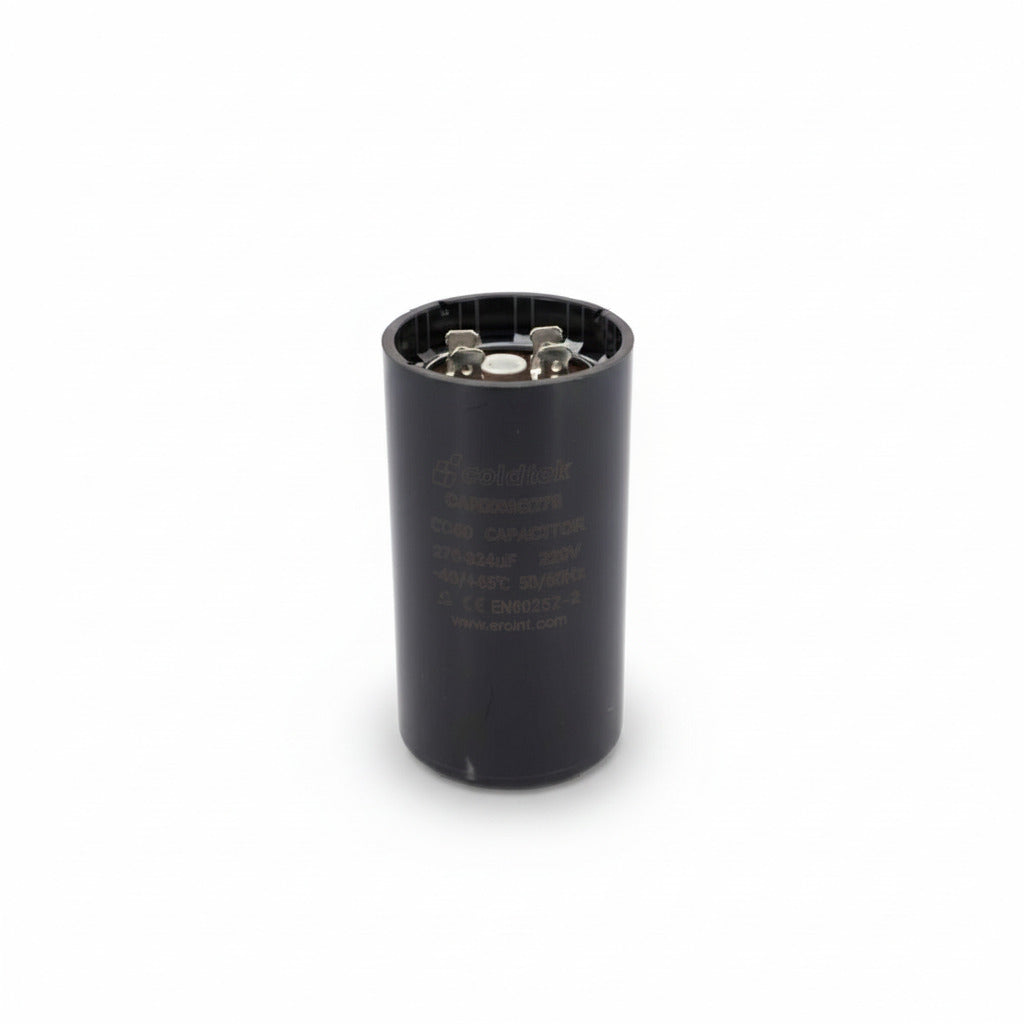 Capacitor de arranque industrial negro de alta capacidad 270-324 MF y 220V de ERO Internacional para motores pesados.