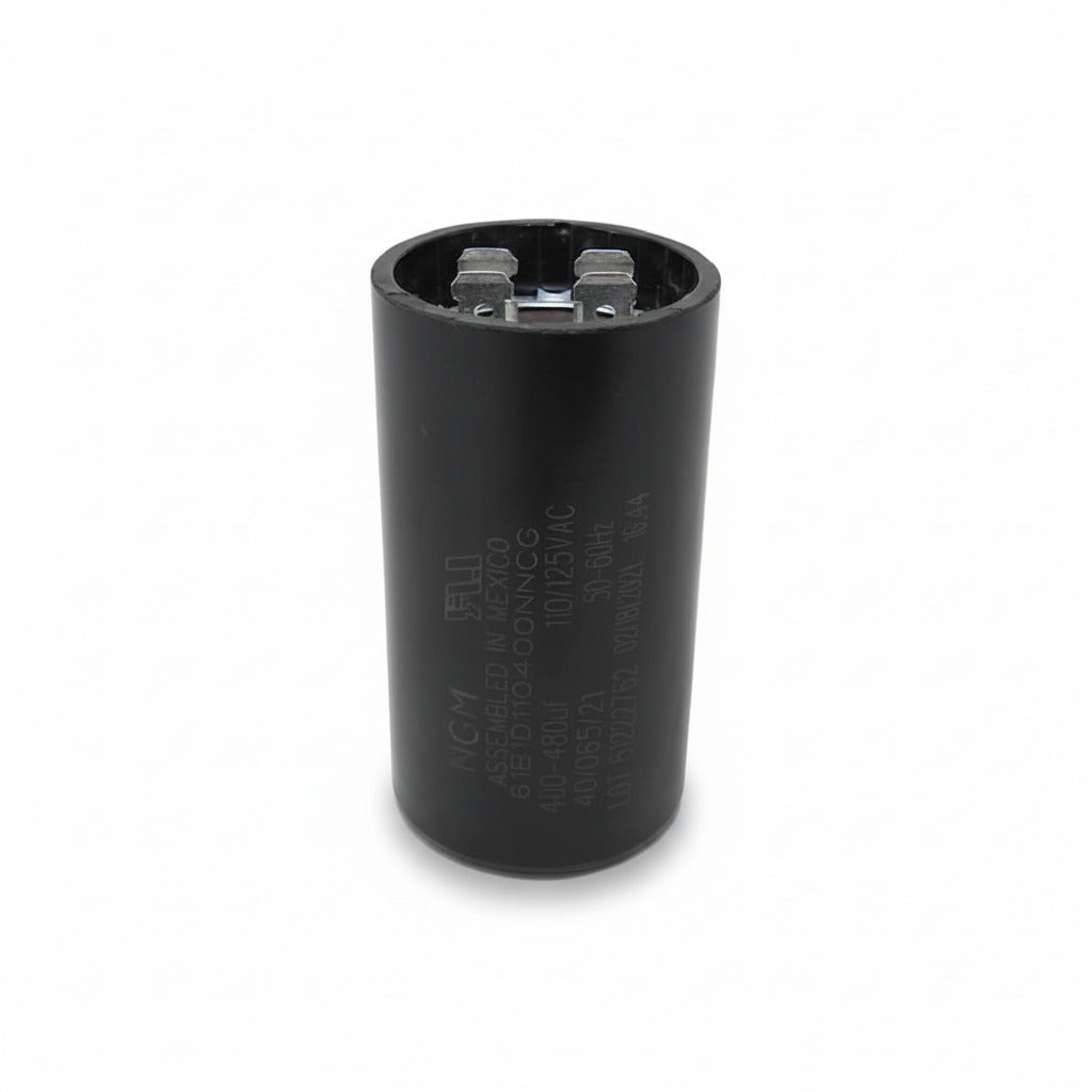 Capacitor de arranque industrial negro de potencia extrema 400-480 UF y 110V de ERO Internacional.