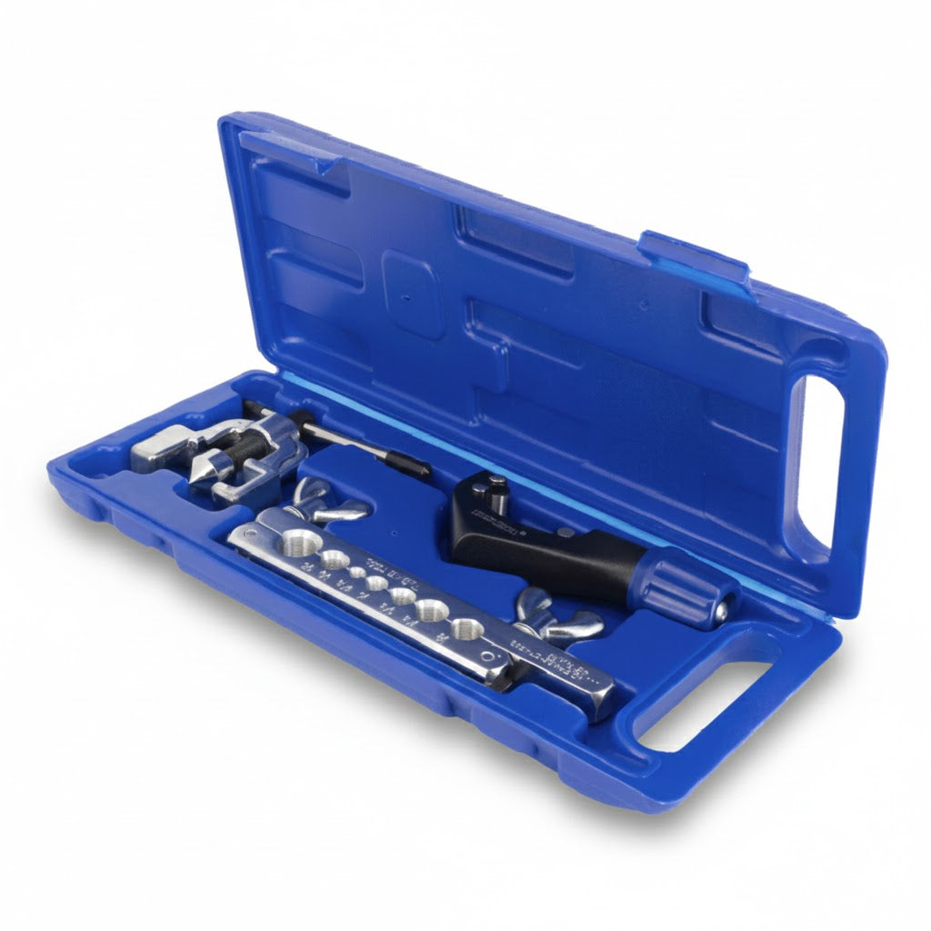 Juego completo de abocinador (Flare) para tubería de cobre en estuche azul de protección marca ERO Internacional modelo ERO-CT500.