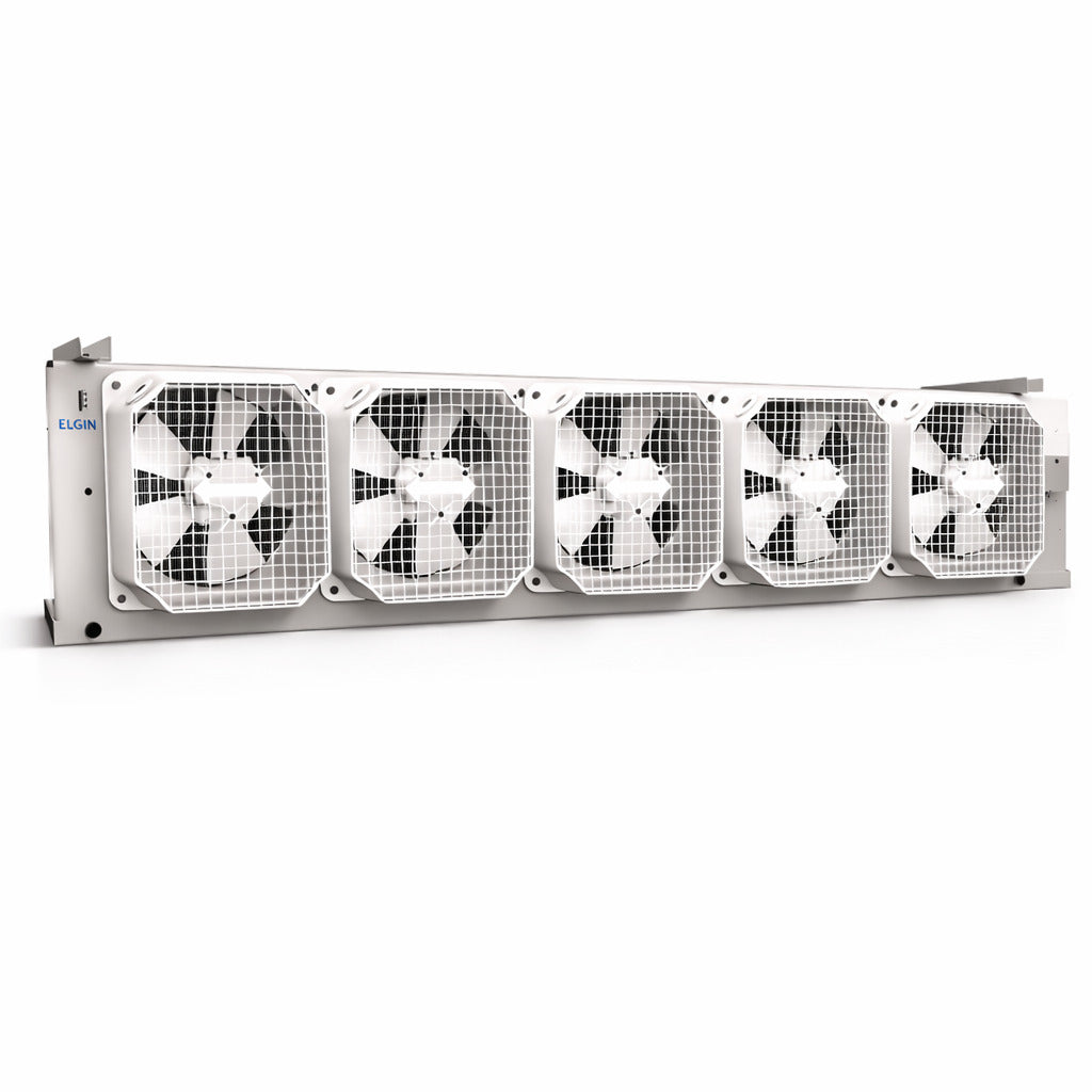 Evaporador de bajo perfil Elgin con 5 ventiladores modelo FBA6250G4P000 para refrigeración comercial en 230V con deshielo por aire.
