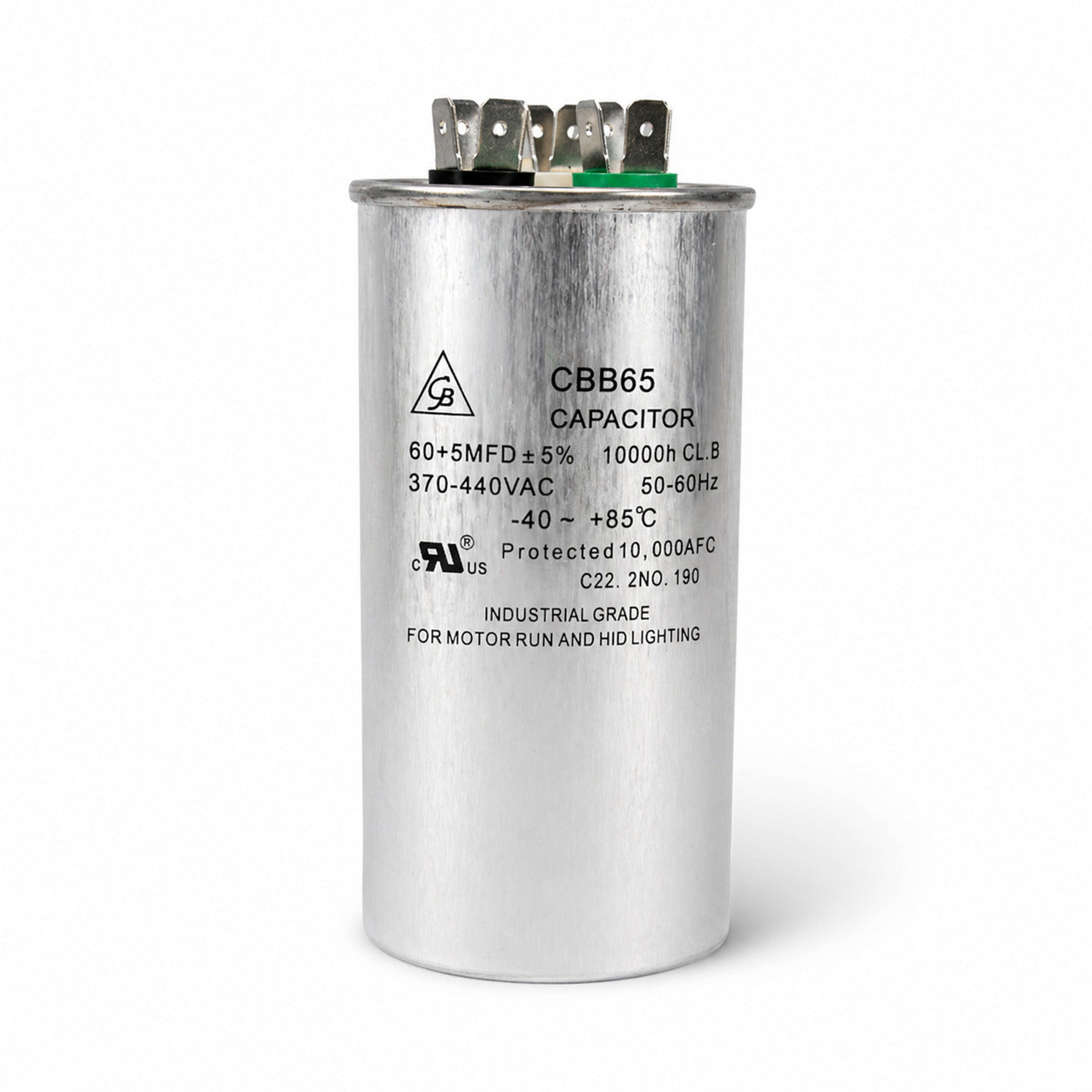 Capacitor de trabajo Grupo Barreto CD-R60D dual de 60+5 MFD 370/440V para aire acondicionado y sistemas HVAC.