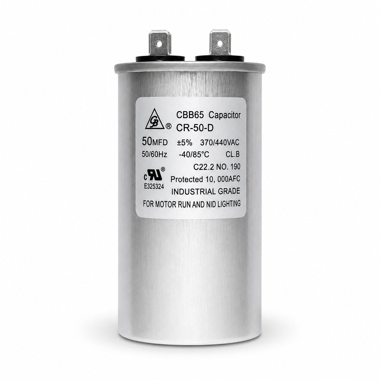 Capacitor de trabajo Grupo Barreto CR-50-D de 50 MFD 370/440V para aire acondicionado y motores eléctricos.