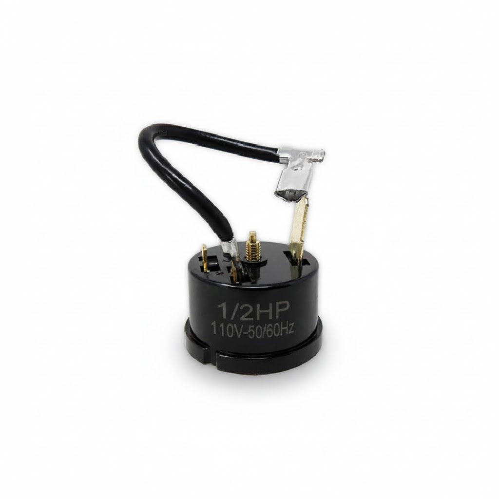 Protector térmico bimetálico de 1/2 H.P. y 110V marca ERO para seguridad eléctrica de compresores en refrigeración.