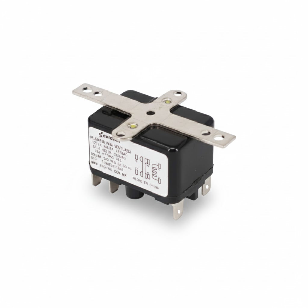 Relay industrial de 2 pasos con contactos 1NC/1NO y bobina de activación de 120V AC marca ERO de alta precisión.