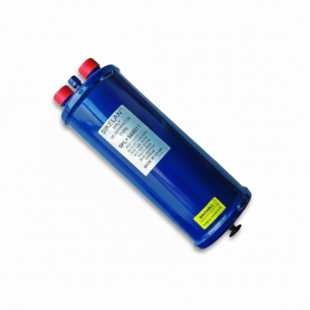 Separador de aceite helicoidal cerrado con conexión de 1 3/8 de pulgada marca ERO modelo ERO-SPLY569011 para alta refrigeración.