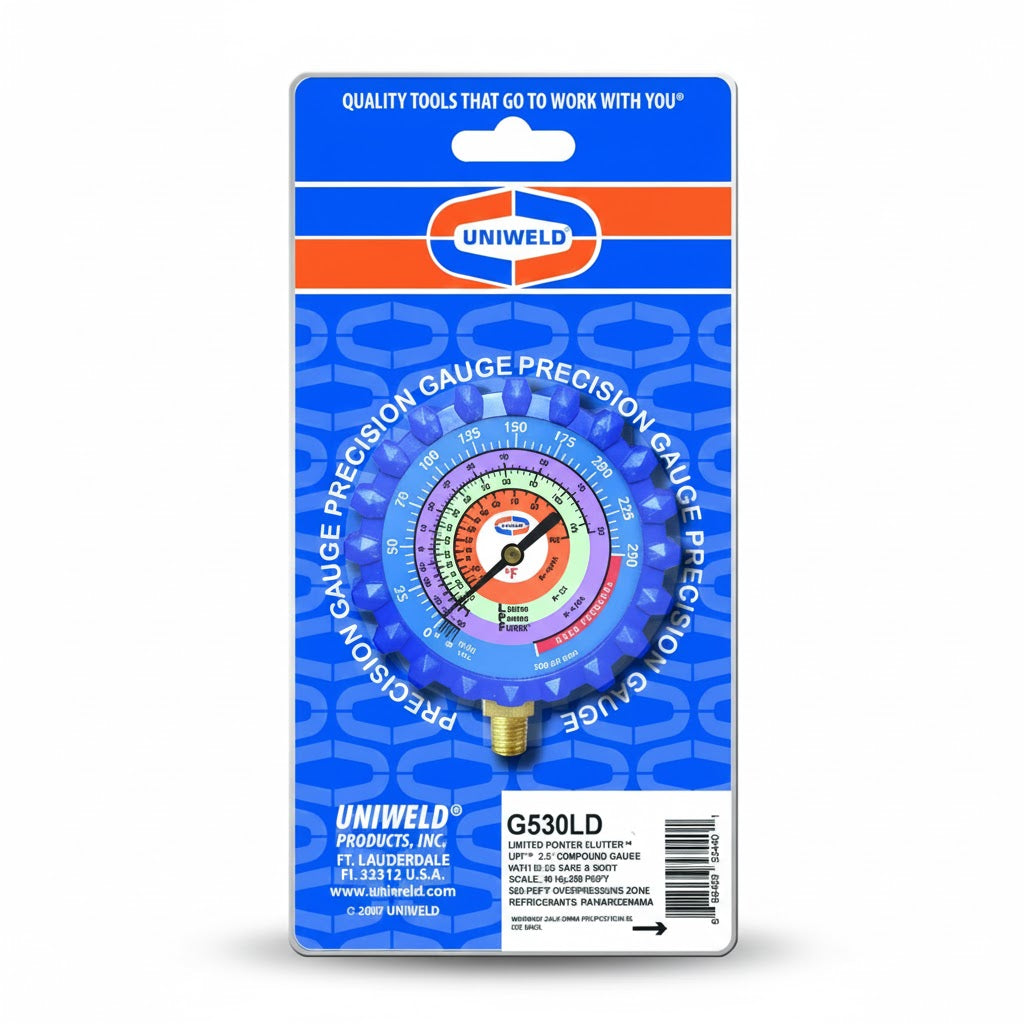 Manómetro de baja presión profesional Uniweld UNI-G530LD5 de 2.5 pulgadas en color azul para R-410A y R-22.