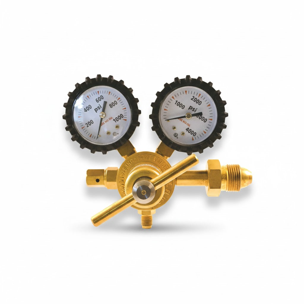 Regulador profesional de nitrógeno Uniweld UNI-RHP800 con manómetros de alta presión y conexión de latón.