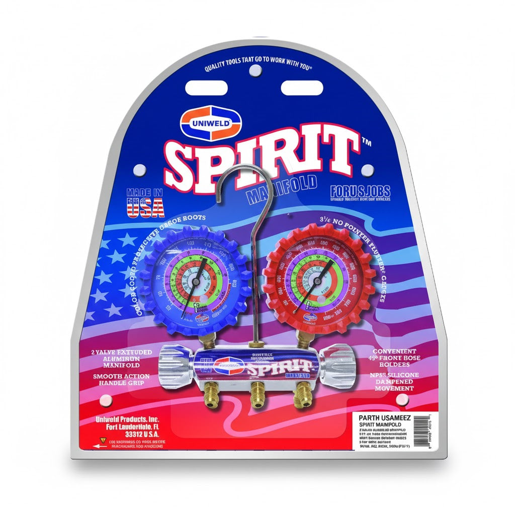 Juego de manifold profesional de aluminio Uniweld UNI-USAM5EZ serie Spirit con mangueras flexibles Soft Magic de 60 pulgadas.