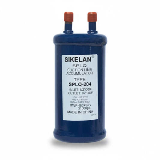 Acumulador de succión con conexión de 1/2 pulgada marca ERO modelo ERO-SPLQ204 para protección de compresores.