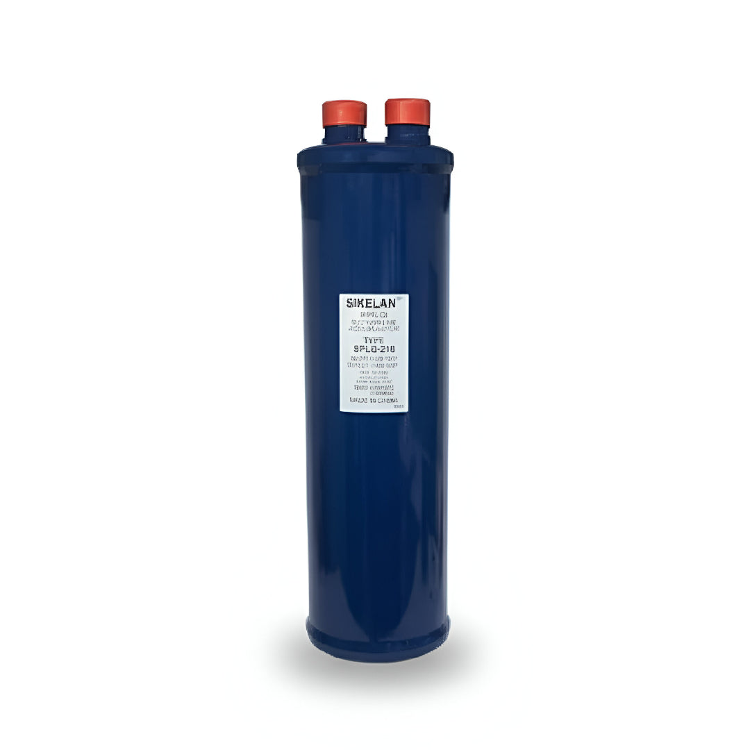 Acumulador de succión industrial de 1 5/8 de pulgada marca ERO modelo ERO-SPLQ210 para protección de compresores de alta capacidad.