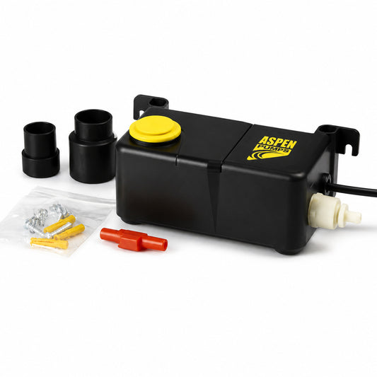 Bomba de condensados Aspen Mini Tank FP1056/2 de 230V para sistemas de aire acondicionado con caudal de 35 L/h y descarga de hasta 15 metros.