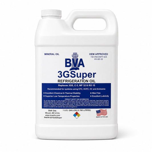 Aceite mineral BVA Oils 3GSUPER-G grado 150 en presentación 1 galón para compresores de refrigeración.