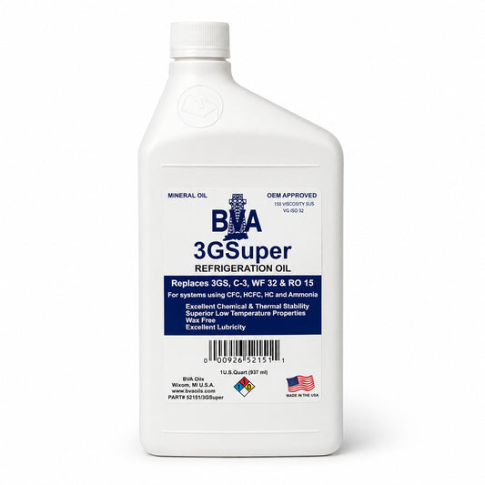 Aceite mineral BVA Oils 3GSUPER-Q grado 150 en presentación 1 QT para compresores de refrigeración.