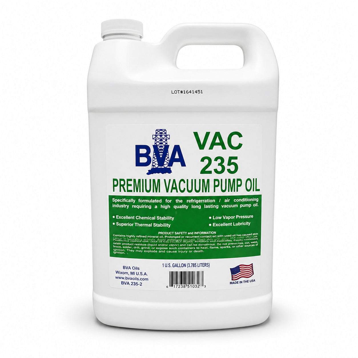 Aceite para bomba de vacío BVA VAC235-G en presentación 1 galón para sistemas HVAC y refrigeración.