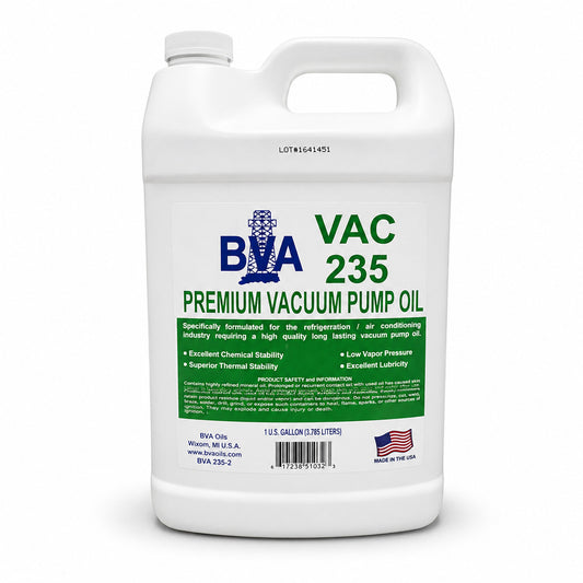 Aceite para bomba de vacío BVA VAC235-G en presentación 1 galón para sistemas HVAC y refrigeración.