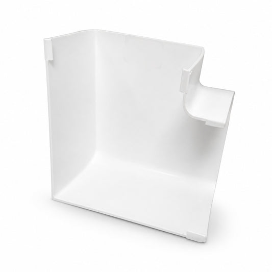 Codo Plano Blanco NORCUL ODFE.110 para canaleta OD.110 de 4 3/8 pulgadas en instalaciones de aire acondicionado minisplit y HVAC
