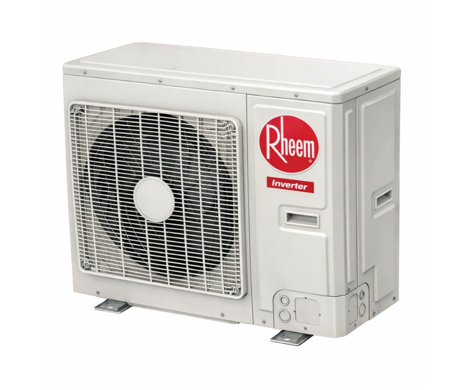 Unidad condensadora exterior Rheem de 5 Toneladas con tecnología Inverter Heat Pump y descarga horizontal modelo RGICO60H2.