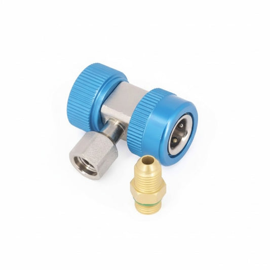 Acoplador rápido de baja presión para aire acondicionado automotriz R134a marca ERO Internacional con adaptador de bronce.