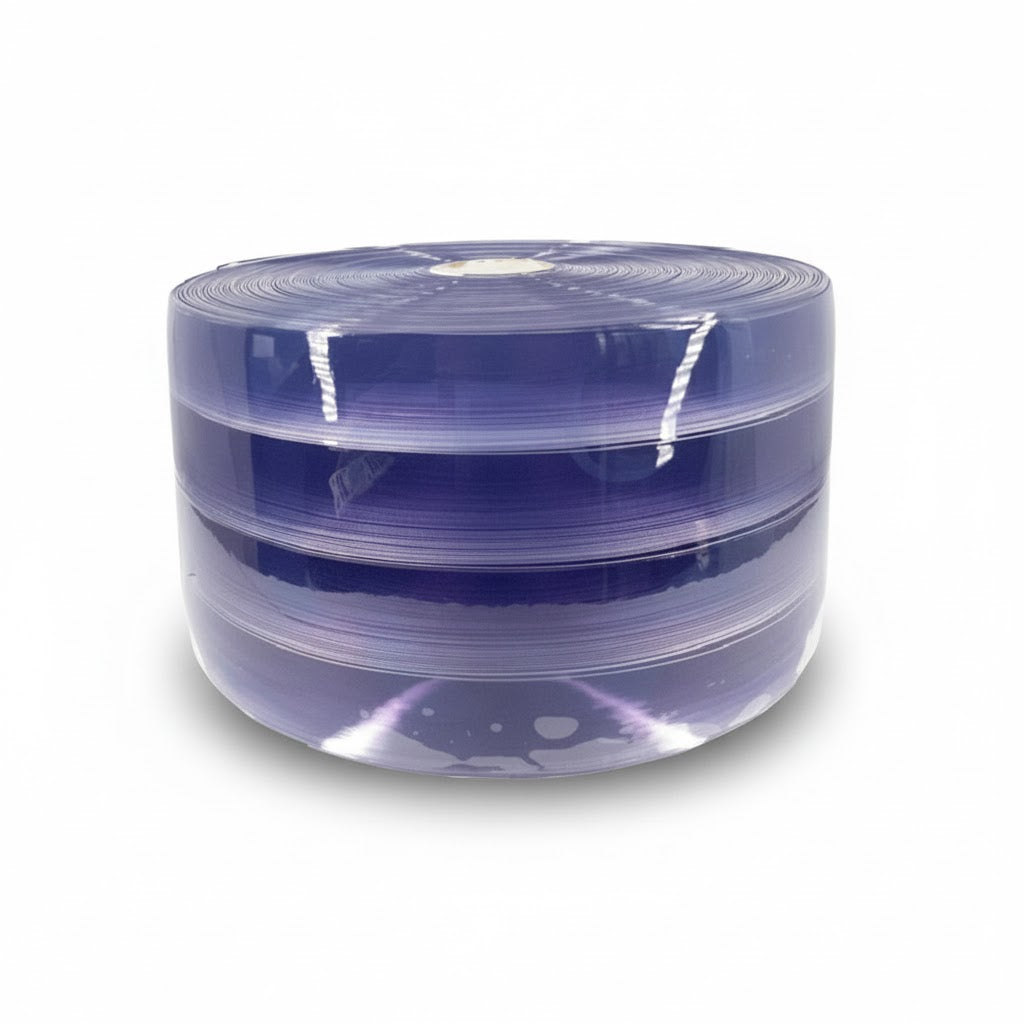 Rollo de cortina de PVC transparente reforzada con hilos azules para control de temperatura industrial, 200mm x 2mm.