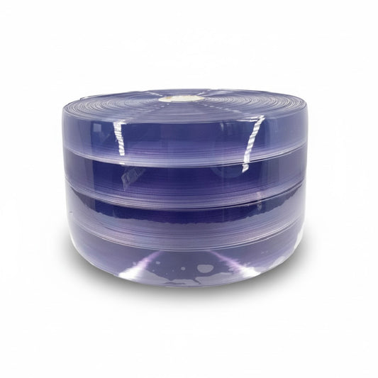 Rollo de cortina de PVC transparente reforzada con hilos azules para control de temperatura industrial, 200mm x 2mm.