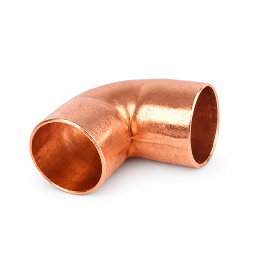 Codo de cobre de 90 grados de alta pureza para soldar, medida 1/2 pulgada marca CUMASTER para refrigeración.