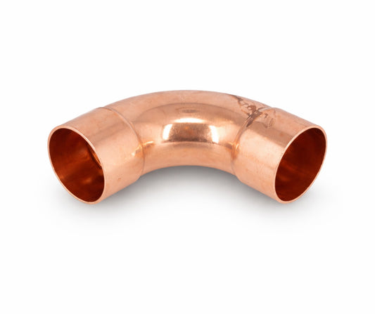 Codo de cobre de 90 grados con diseño de radio largo para soldar, medida 1/2 pulgada marca CUMASTER para sistemas ACR.