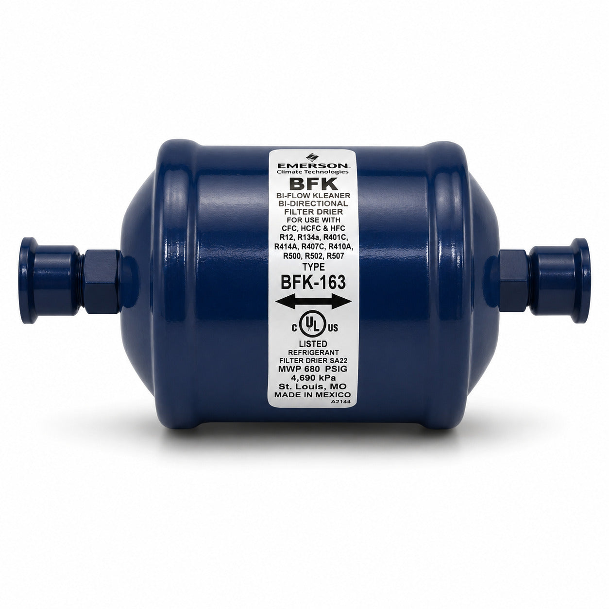 Filtro deshidratador Emerson BFK-163S con conexión 3/8 pulgada Soldable ODS para línea de líquido en sistemas de refrigeración y aire acondicionado.