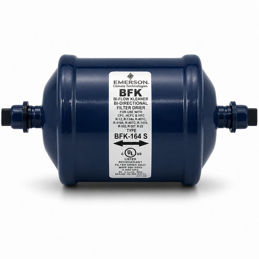 Filtro deshidratador Emerson BFK-164S con conexión 1/2 pulgada Soldable ODS para línea de líquido en sistemas de refrigeración y aire acondicionado.