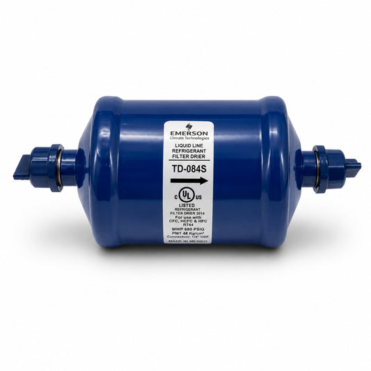 Filtro deshidratador Emerson TD-084S con conexión 1/2 pulgada Soldable (ODS) para línea de líquido en sistemas de refrigeración y aire acondicionado.