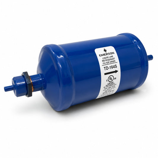 Filtro deshidratador Emerson TD-164S con conexión 1/2 pulgada Soldable (ODS) para línea de líquido en sistemas de refrigeración y aire acondicionado.