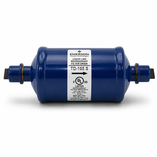 Filtro deshidratador Emerson TD-165S con conexión 5/8 pulgada Soldable ODS para línea de líquido en sistemas de refrigeración y aire acondicionado.