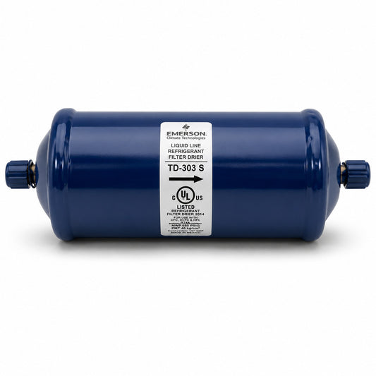 Filtro deshidratador Emerson TD-303S con conexión 3/8 pulgada Soldable ODS para línea de líquido en sistemas de refrigeración y aire acondicionado.