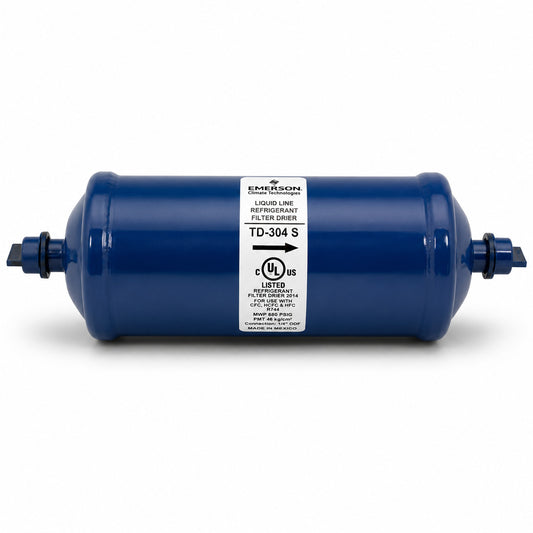 Filtro deshidratador Emerson TD-304S con conexión 1/2 pulgada Soldable ODS para línea de líquido en sistemas de refrigeración y aire acondicionado.