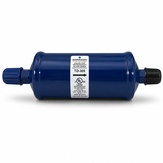 Filtro deshidratador Emerson TD-305 con conexión 5/8 pulgada Flare SAE para línea de líquido en sistemas de refrigeración y aire acondicionado.