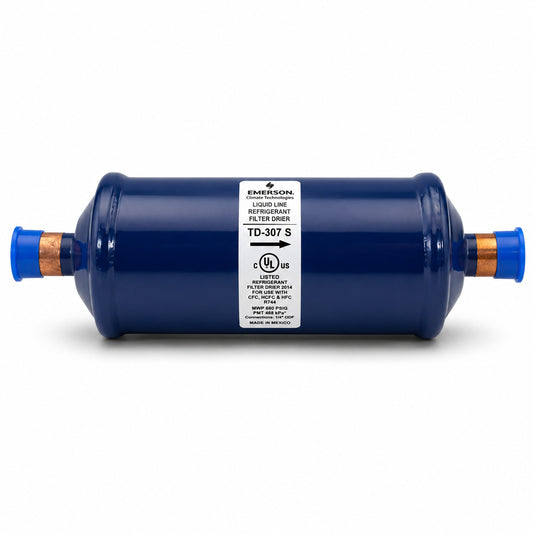 Filtro deshidratador Emerson TD-307S con conexión 7/8 pulgada Soldable ODS para línea de líquido en sistemas de refrigeración y aire acondicionado.