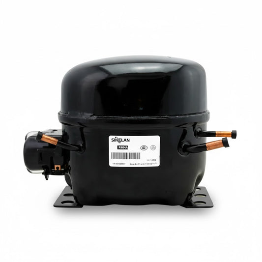 Compresor hermético marca SIKELAN de 1/2 caballo de fuerza para sistemas de refrigeración de baja temperatura marca ERO Internacional.