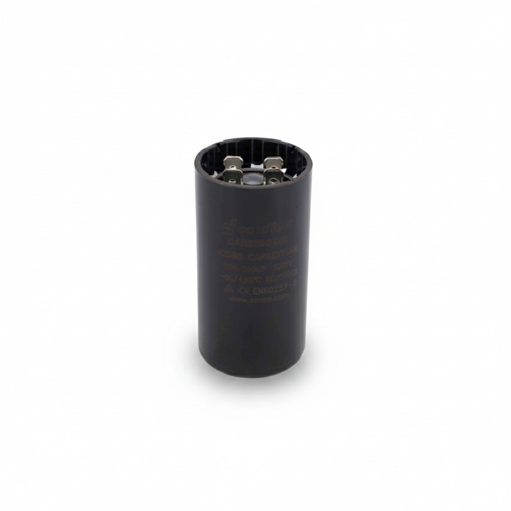 Capacitor de arranque industrial negro de 108-130 MFD y 220V de ERO Internacional para motores de refrigeración.