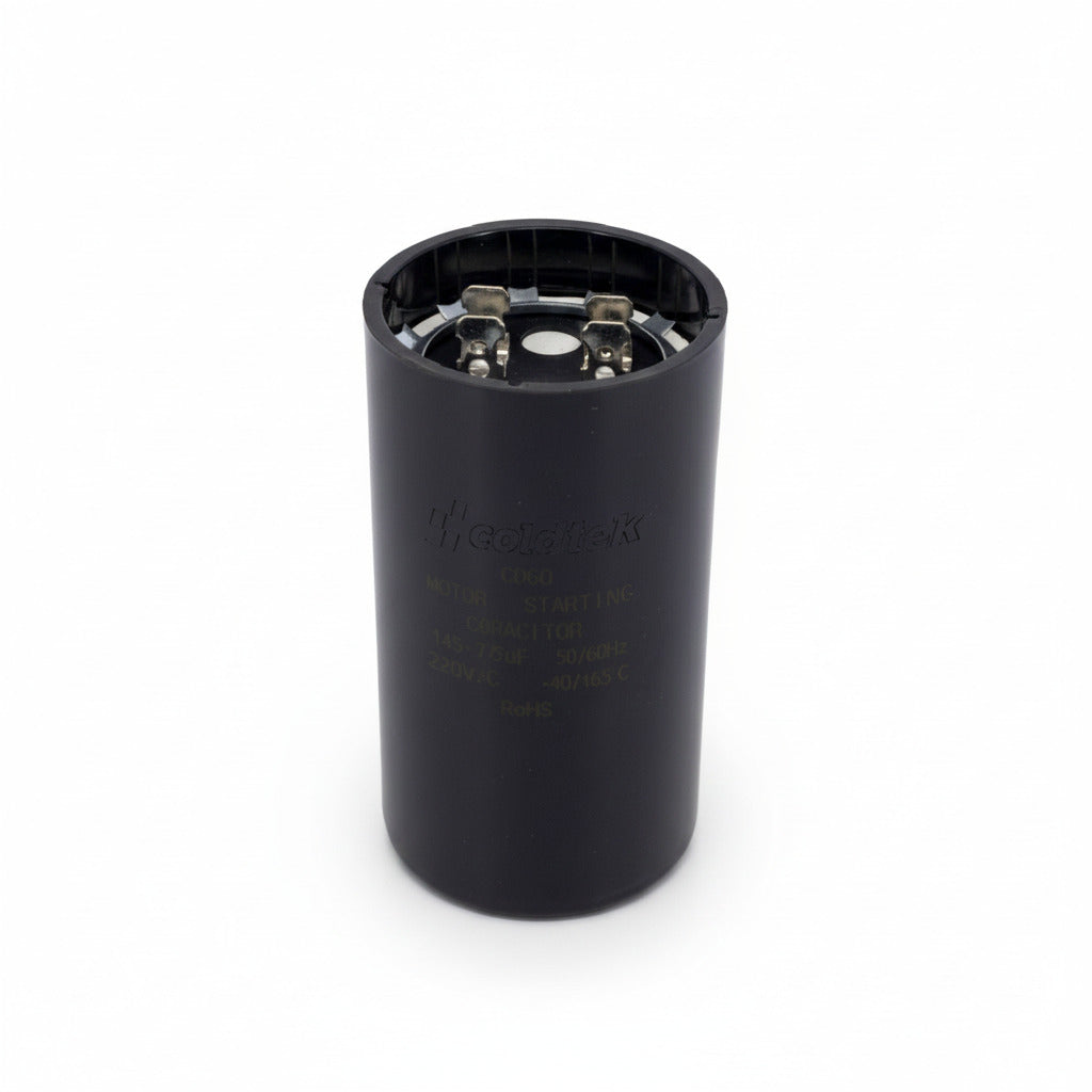 Capacitor de arranque industrial negro de alta capacidad 233-280 MFD y 220V de ERO Internacional para motores.