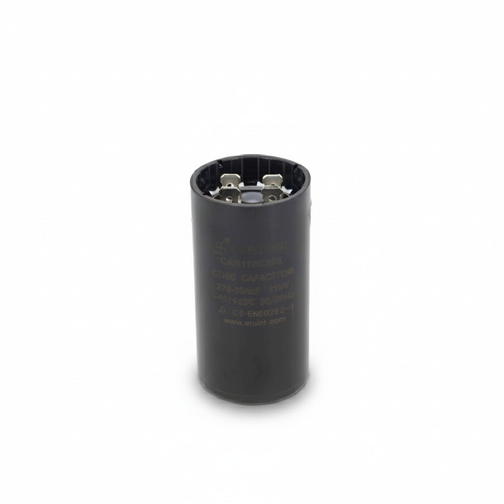 Capacitor de arranque industrial negro de alta capacidad 270-324 UF y 110V de ERO Internacional.
