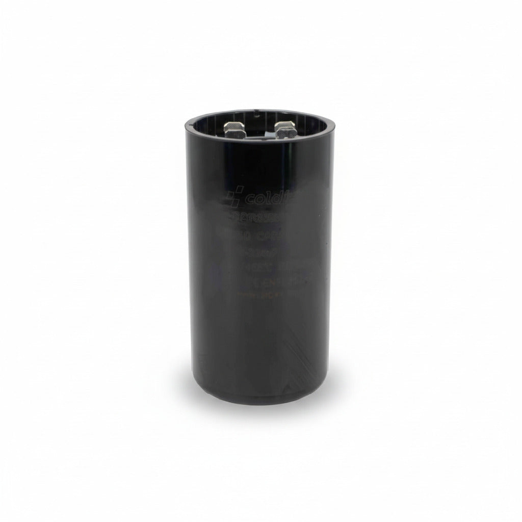 Capacitor de arranque industrial negro de máxima potencia 270-324 MFD y 330VAC de ERO Internacional.