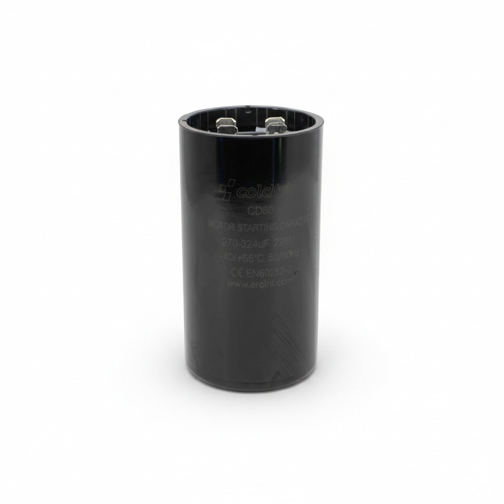 Capacitor de arranque industrial negro de máxima potencia 270-324 MF y 330V de ERO Internacional.