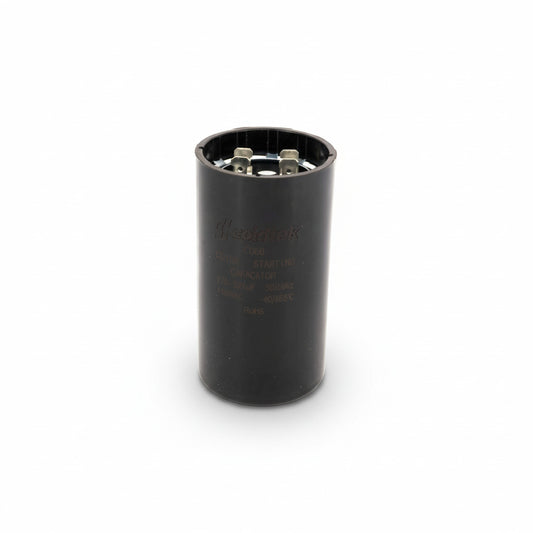 Capacitor de arranque industrial negro de alta potencia 400-480 UF y 110V de la marca ERO Internacional.