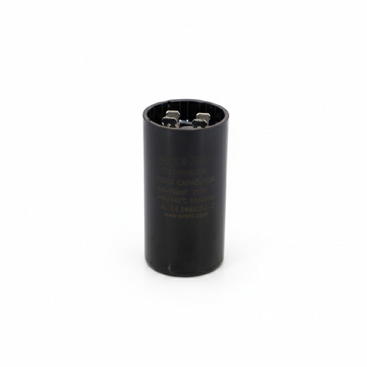 Capacitor de arranque industrial negro de 80-108 UF y 330V de ERO Internacional para motores eléctricos.