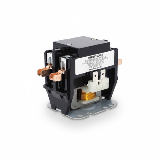 Contactor industrial de 2 polos y 40 amperios con bobina de 24V AC marca ERO Internacional para motores pesados.