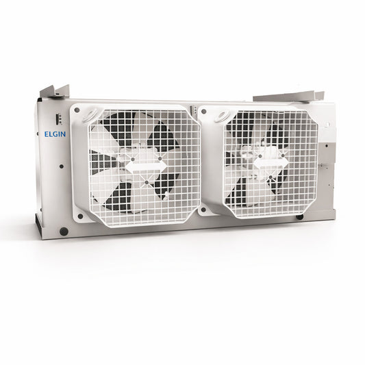 Evaporador de bajo perfil Elgin con 2 ventiladores modelo FBA6100G4P200 para refrigeración comercial en 230V con deshielo eléctrico.