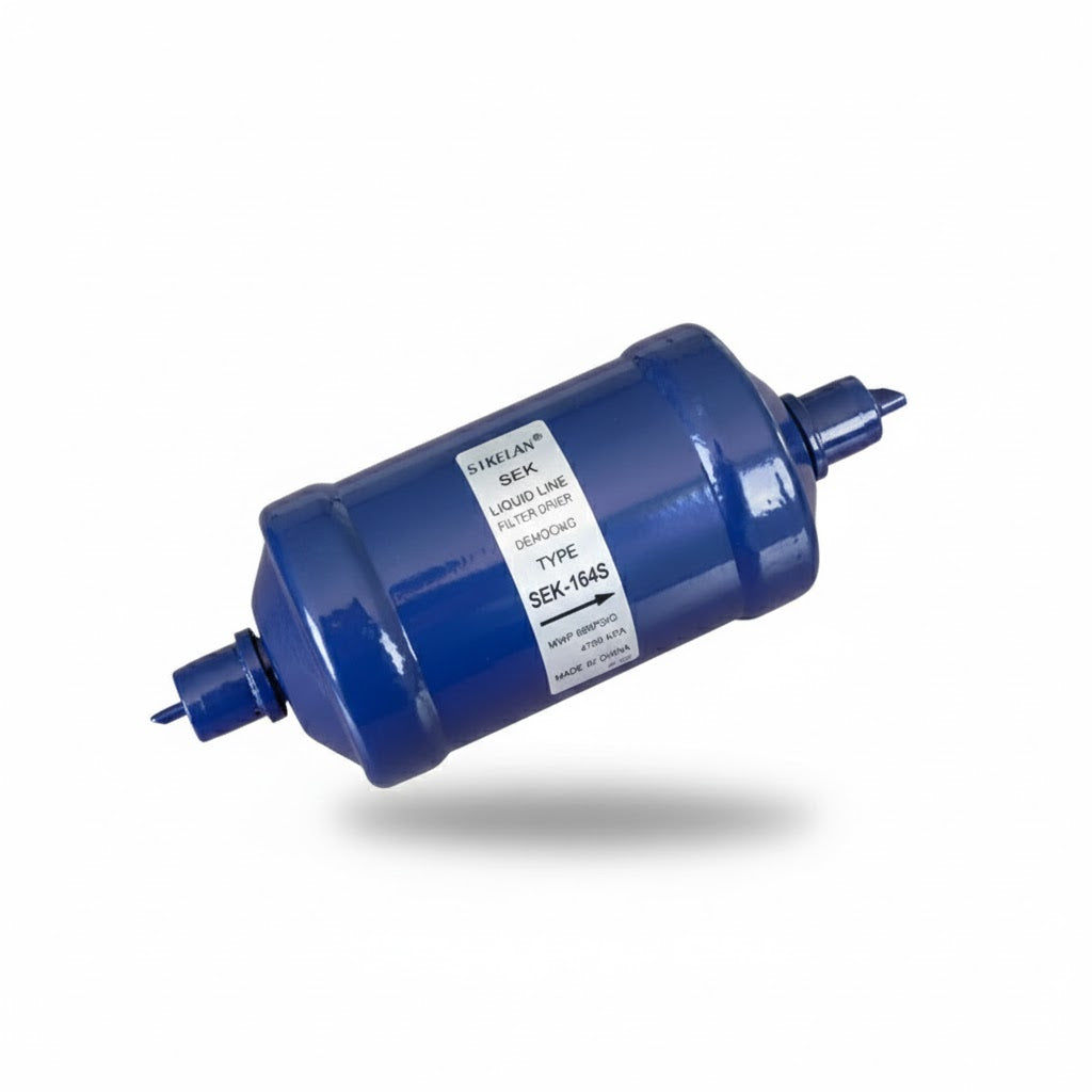 Filtro deshidratador de línea de líquido con conexión soldable de 1/2 pulgada marca ERO modelo SEK-164S.