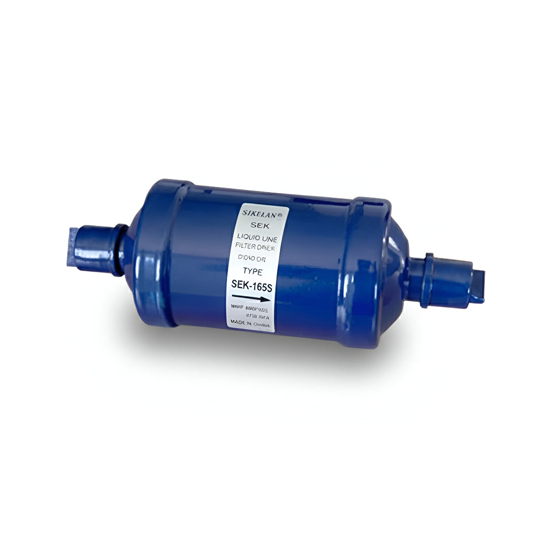 Filtro deshidratador de línea de líquido con conexión soldable de 5/8 de pulgada marca ERO modelo SEK-165S.