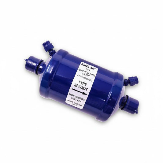 Filtro deshidratador de succión con conexión soldable de 7/8 de pulgada marca ERO modelo ERO-SFX287S para refrigeración industrial.