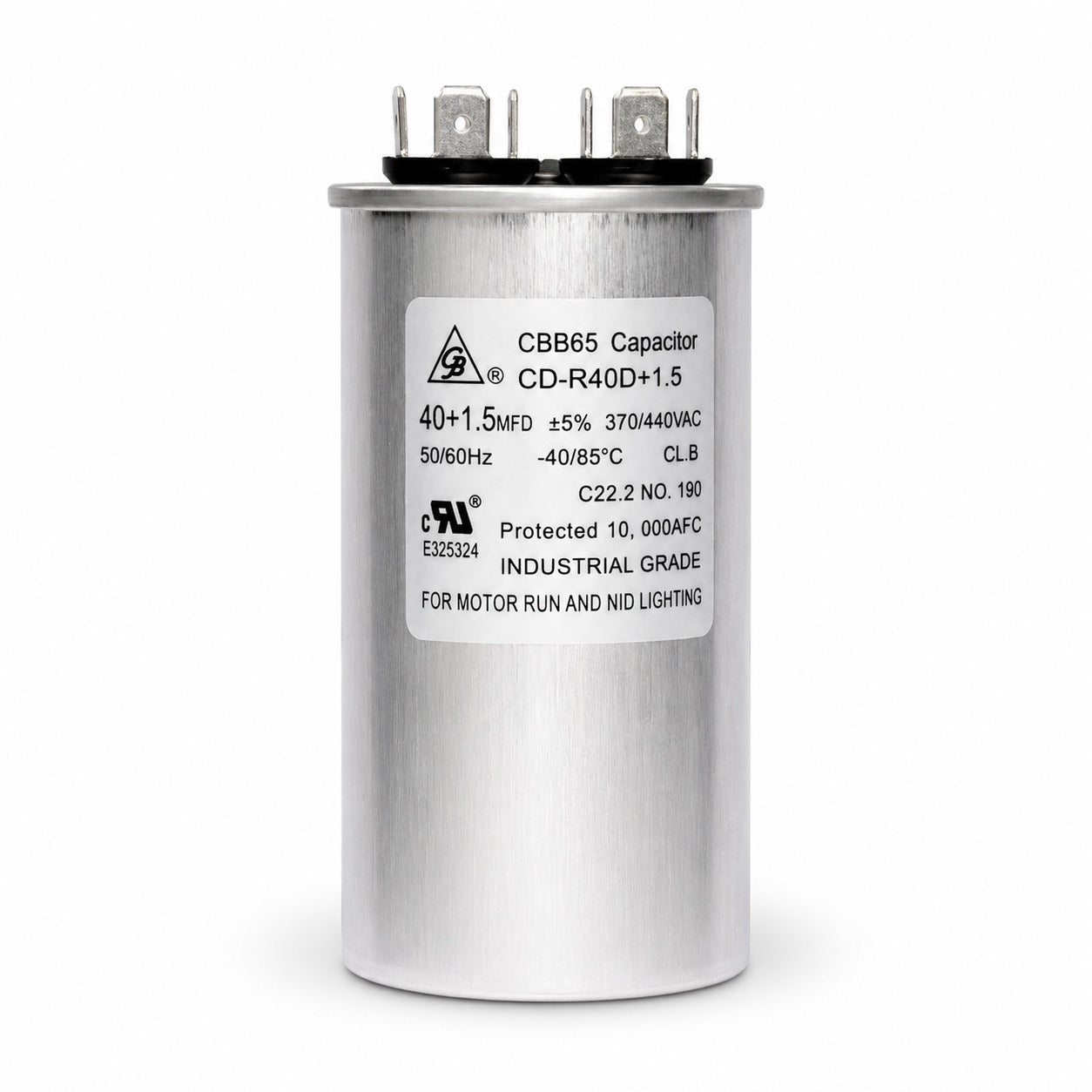 Capacitor de trabajo Grupo Barreto CD-R40D+1.5 dual de 40+1.5 MFD 370/440V para aire acondicionado y sistemas HVAC.